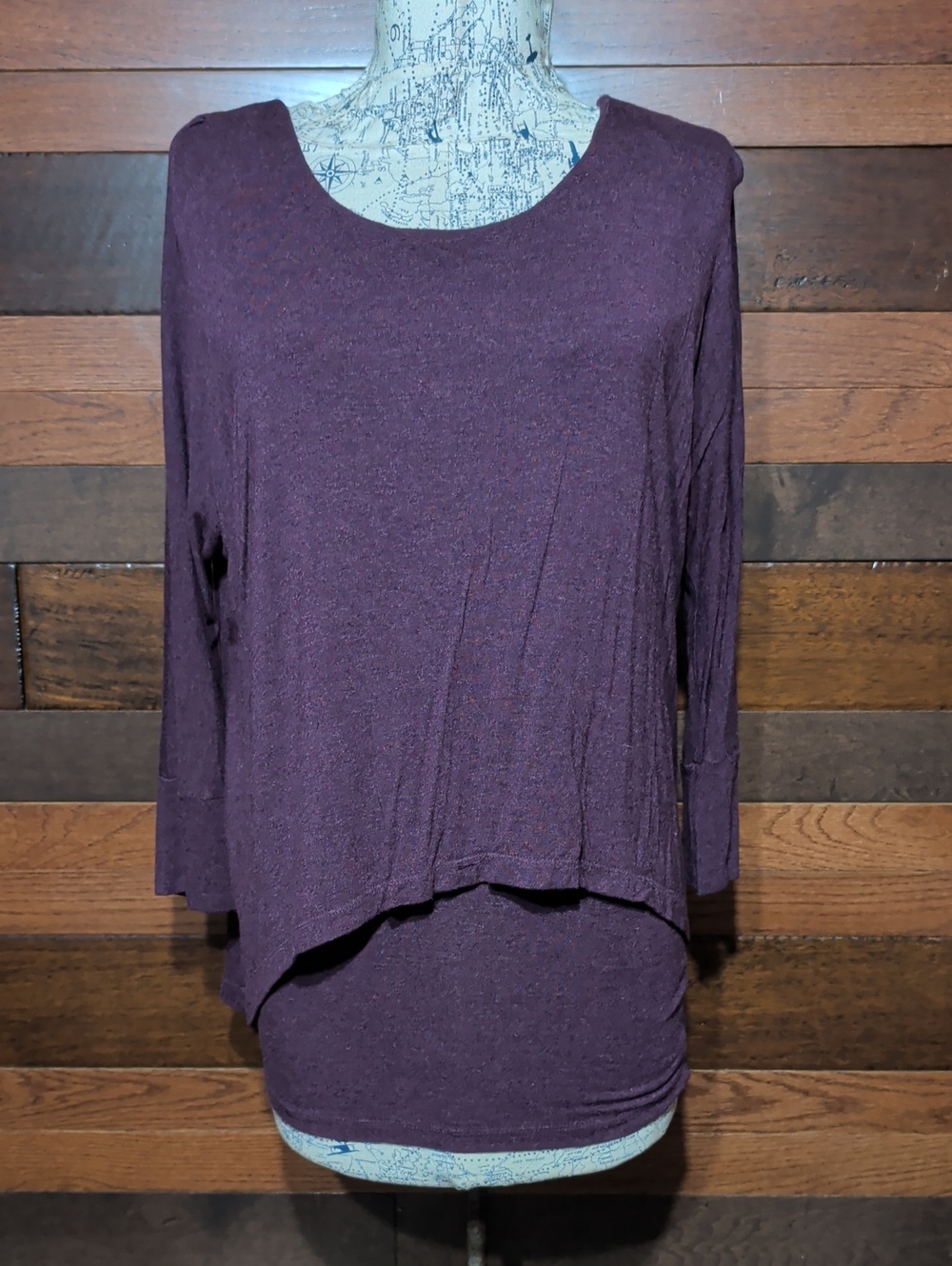 The Limited Layered Scoop-Neck Long Dolman Sleeve Top - Plum
